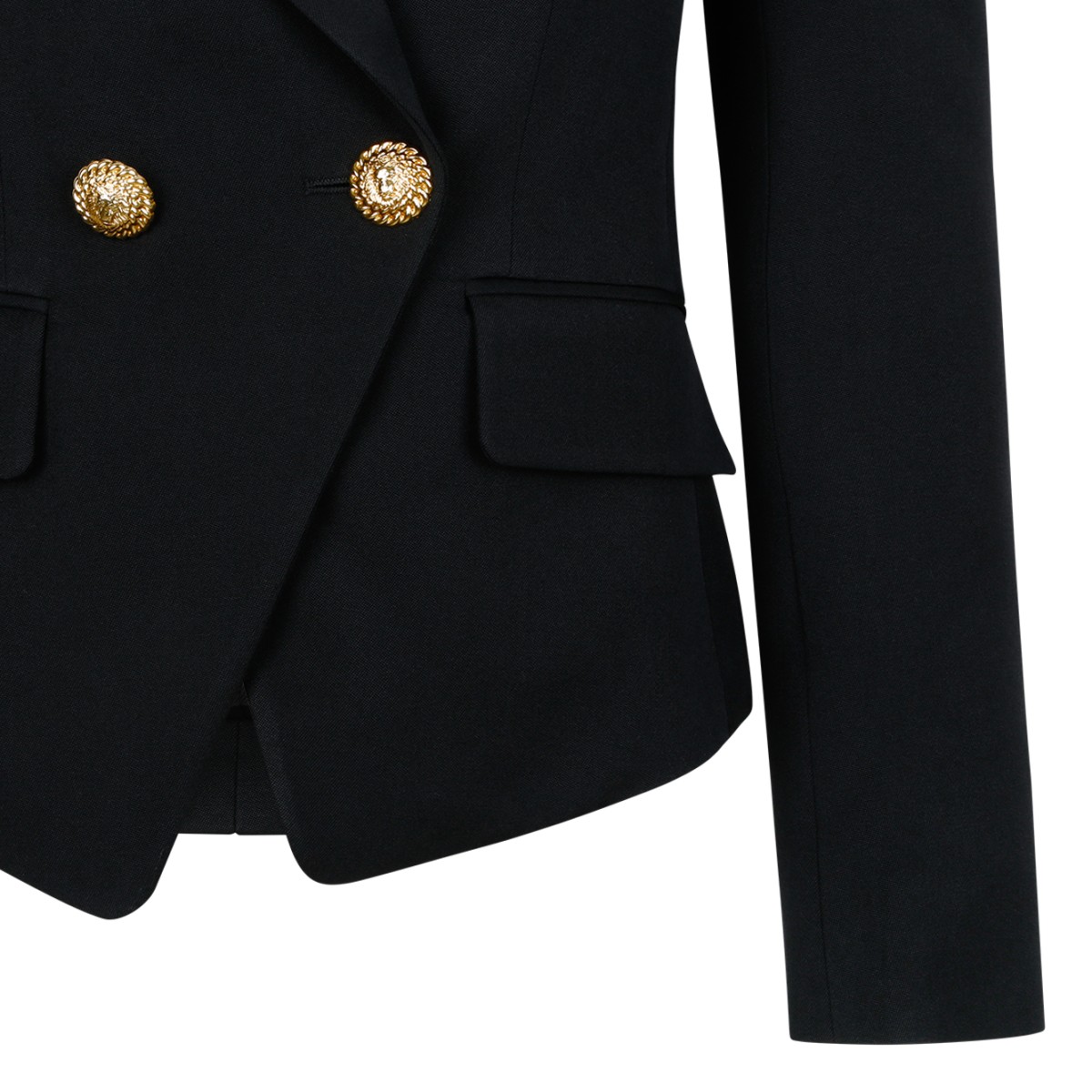 Balmain Black Double-Breasted Wool Blazer.