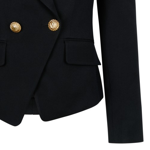 Balmain Black Double-Breasted Wool Blazer.
