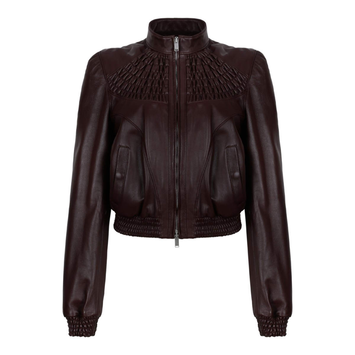 Alexander McQueen Dark Brown Leather Bomber Jacket.
