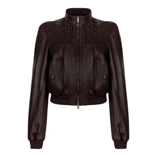 Alexander McQueen Dark Brown Leather Bomber Jacket.