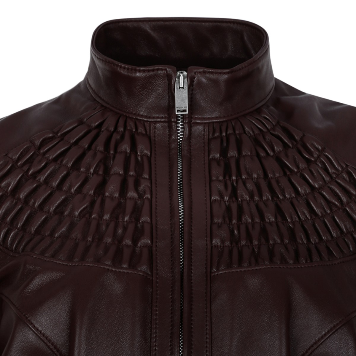 Alexander McQueen Dark Brown Leather Bomber Jacket.