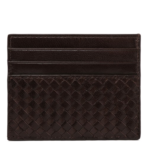 Prada Dark Brown Intrecciato Leather Card Holder. 2