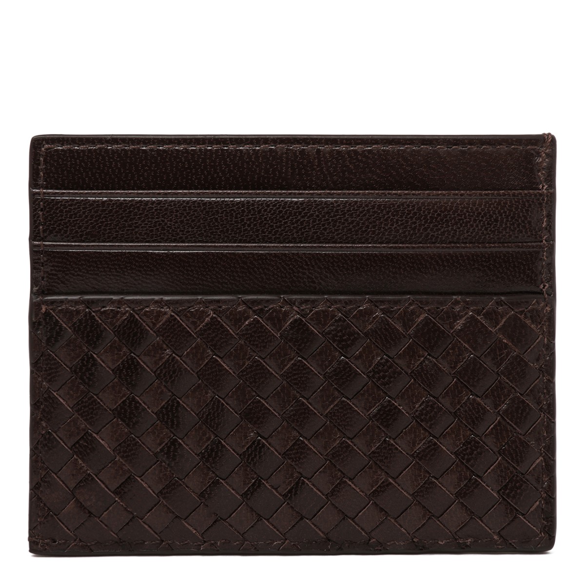 Prada Dark Brown Intrecciato Leather Card Holder.