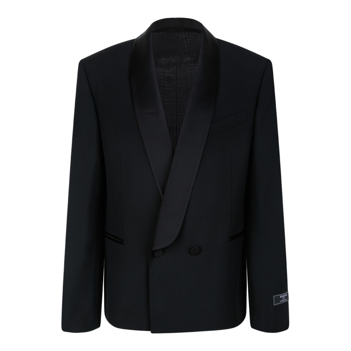 Balmain Black Satin-Lapel Blazer.