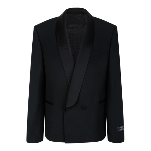 Balmain Black Satin-Lapel Blazer.