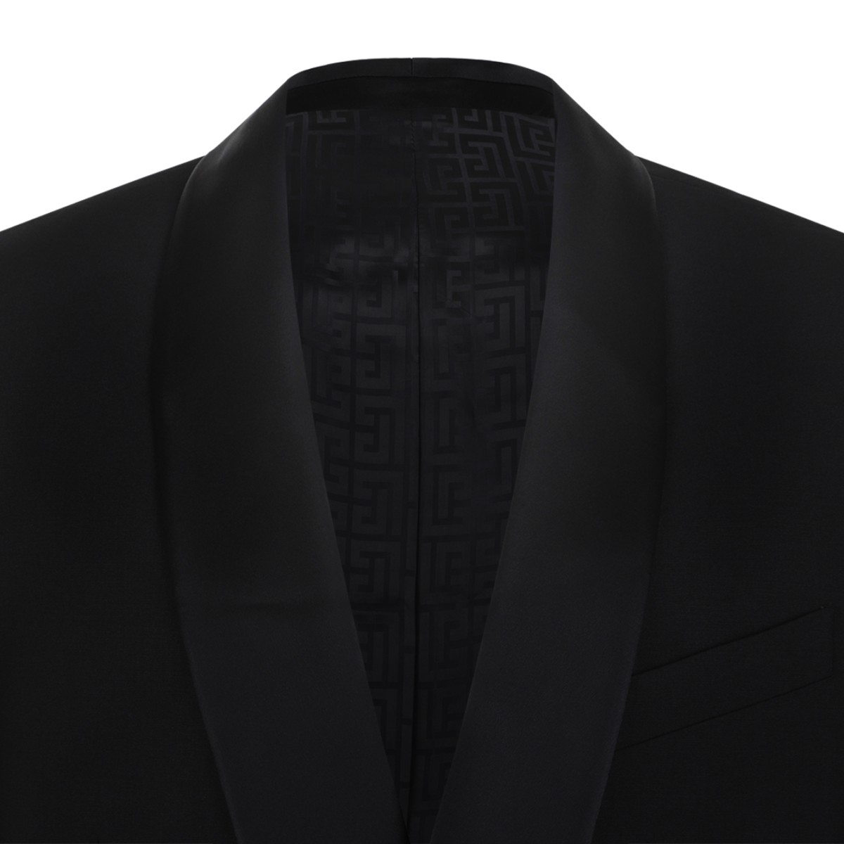Balmain Black Satin-Lapel Blazer.