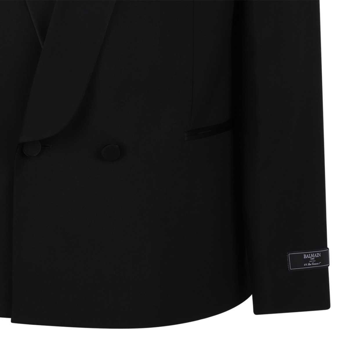 Balmain Black Satin-Lapel Blazer.