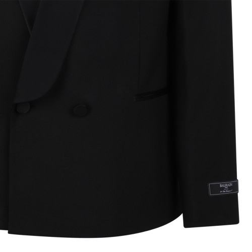 Balmain Black Satin-Lapel Blazer.