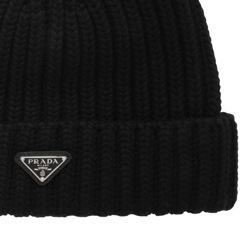 Prada Black Ribbed Knit Beanie. 2
