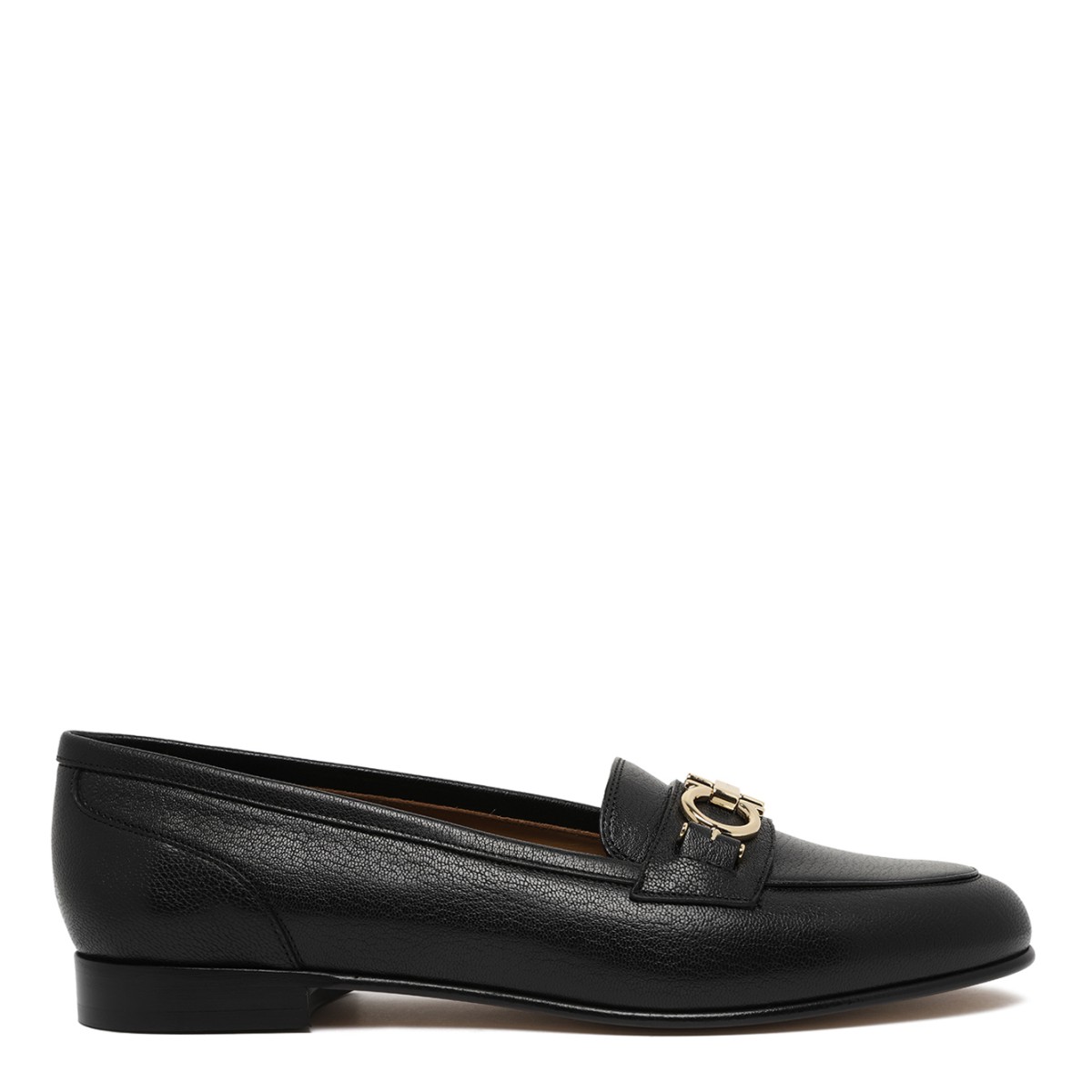 Ferragamo Black Gancini Leather Loafers.