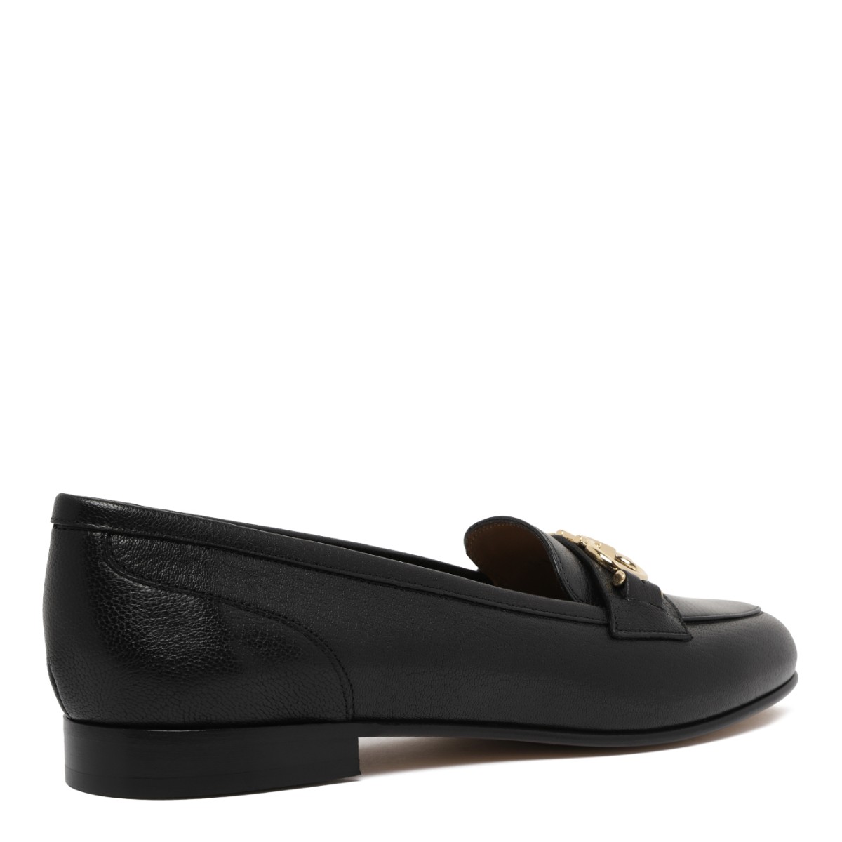 Ferragamo Black Gancini Leather Loafers.