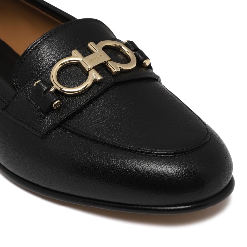 Ferragamo Black Gancini Leather Loafers.