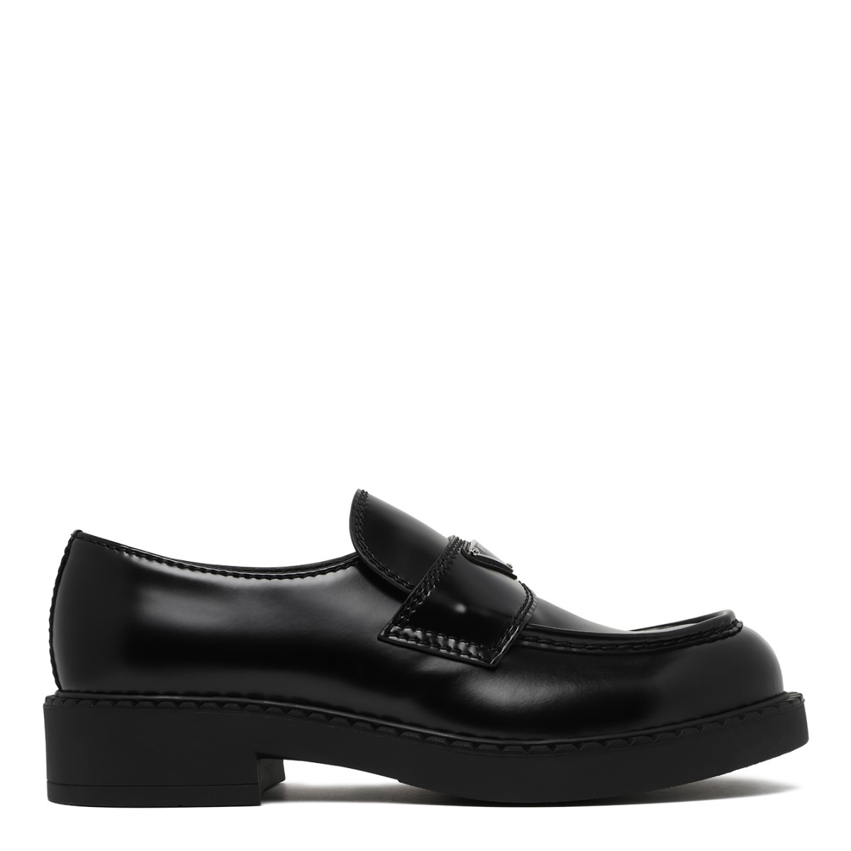 Prada Black Leather Loafers.