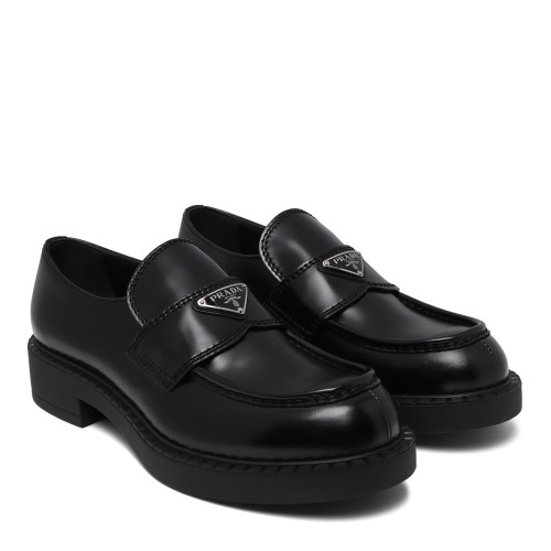 Prada Black Leather Loafers. 2