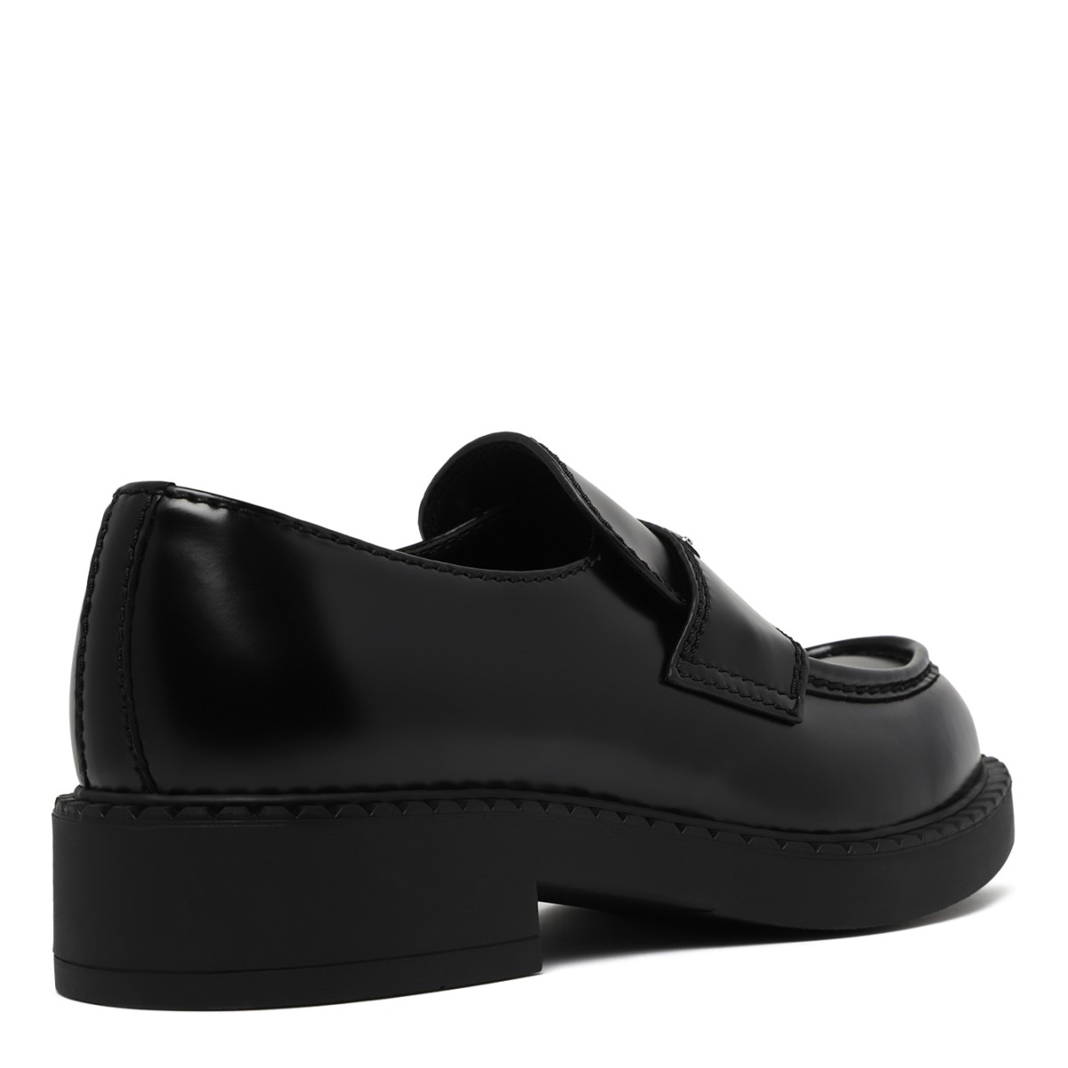 Prada Black Leather Loafers.