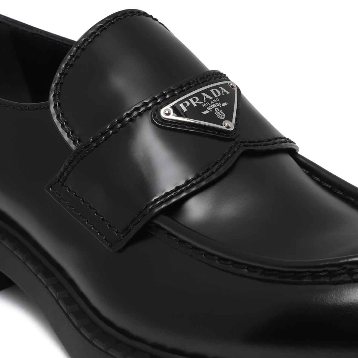 Prada Black Leather Loafers.