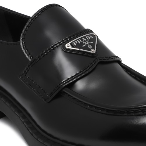 Prada Black Leather Loafers.