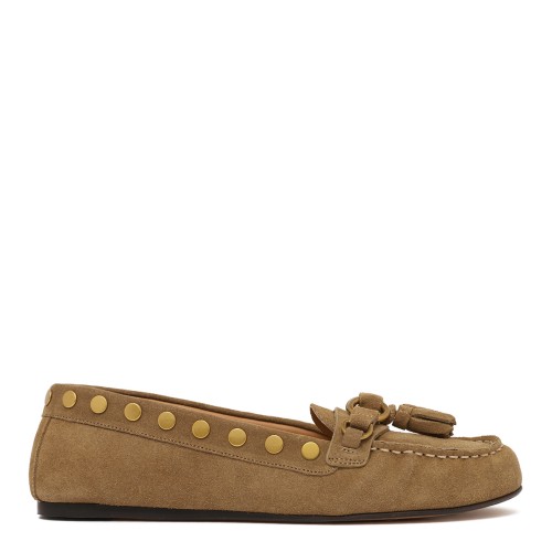 Isabel Marant Tan Suede Studded Moccasins.