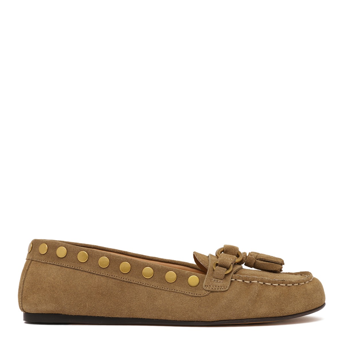 Isabel Marant Tan Suede Studded Moccasins.