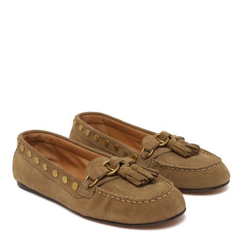 Isabel Marant Tan Suede Studded Moccasins.