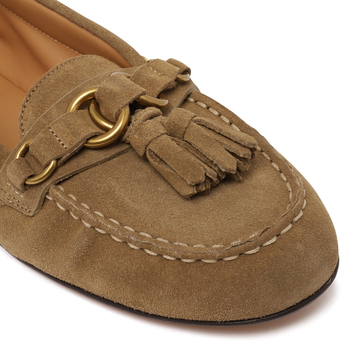 Isabel Marant Tan Suede Studded Moccasins.