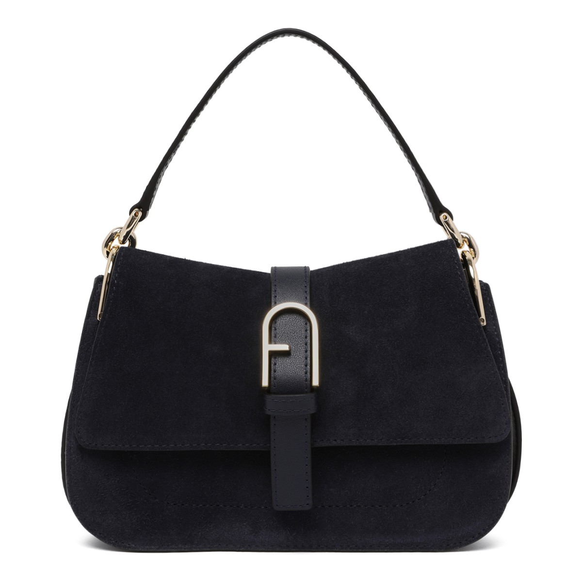 Furla Black Suede Shoulder Bag.