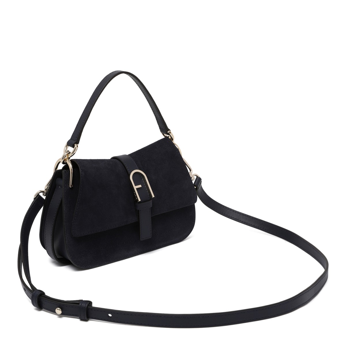 Furla Black Suede Shoulder Bag.