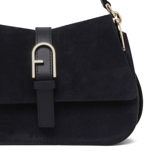 Furla Black Suede Shoulder Bag.