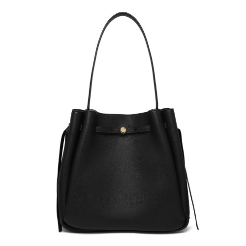 Tory Burch Black Leather Bucket Bag.