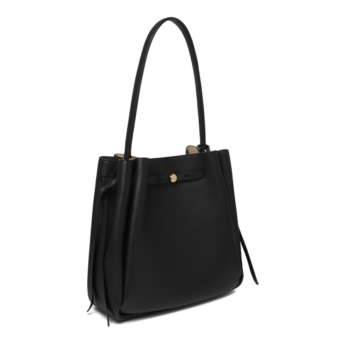 Tory Burch Black Leather Bucket Bag.