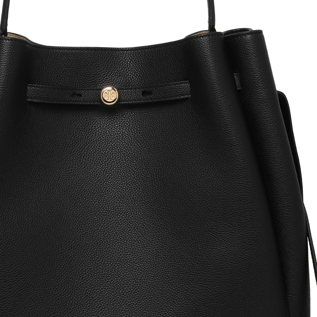 Tory Burch Black Leather Bucket Bag.