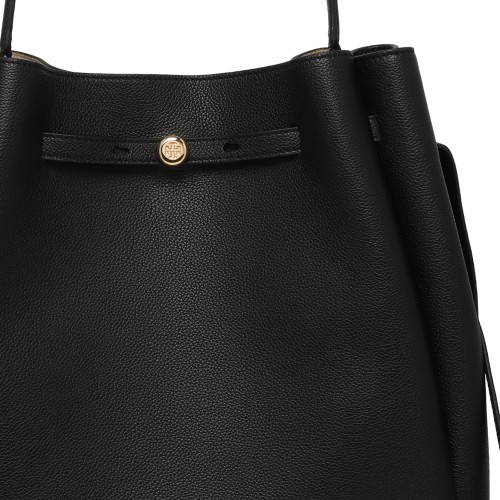 Tory Burch Black Leather Bucket Bag.