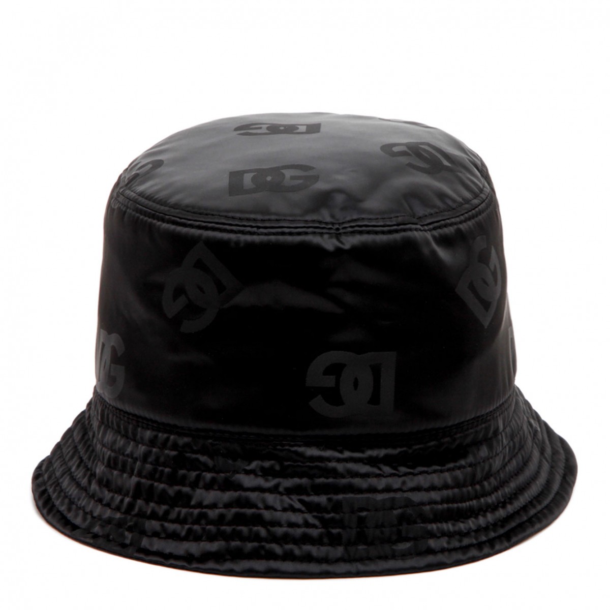 Dolce & Gabbana Black Satin Finish All Over Monogram Bucket Hat. 