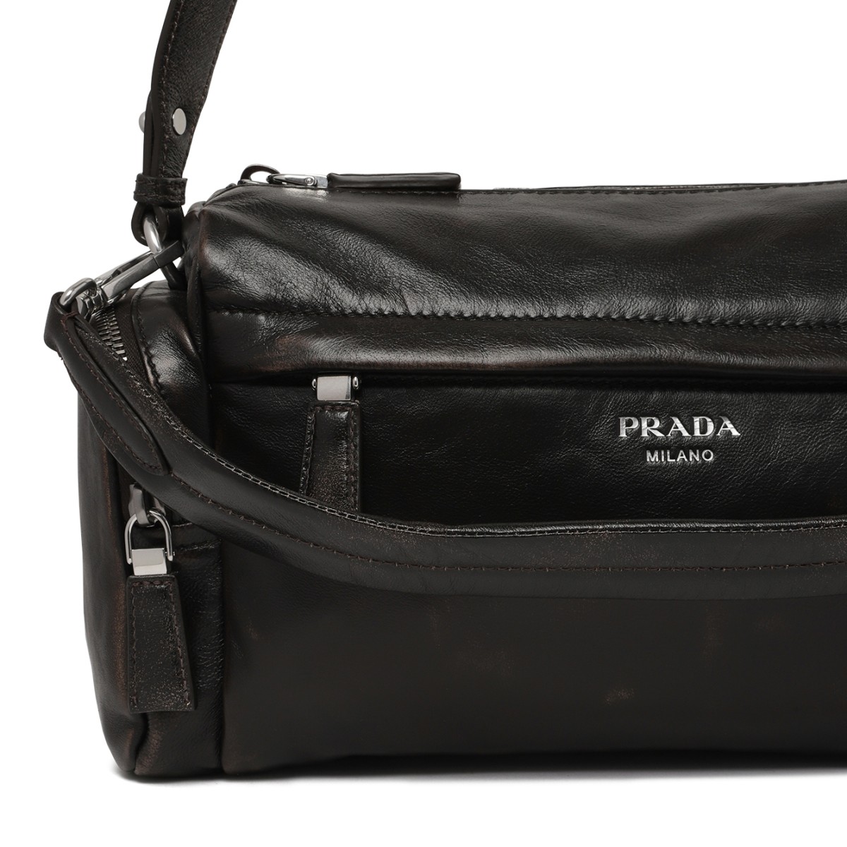 Prada Black Leather Shoulder Bag.