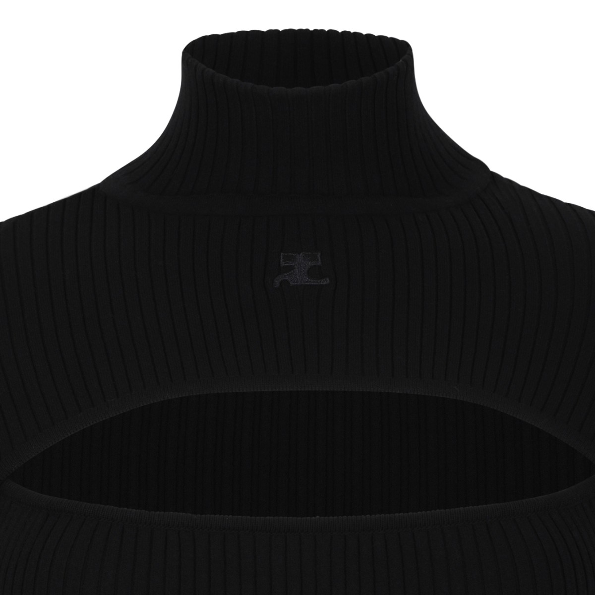 Courrges Black Cut-Out Turtleneck Knit Top.