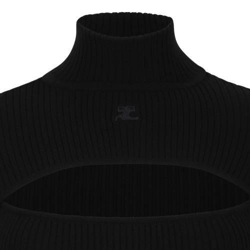 Courrges Black Cut-Out Turtleneck Knit Top.