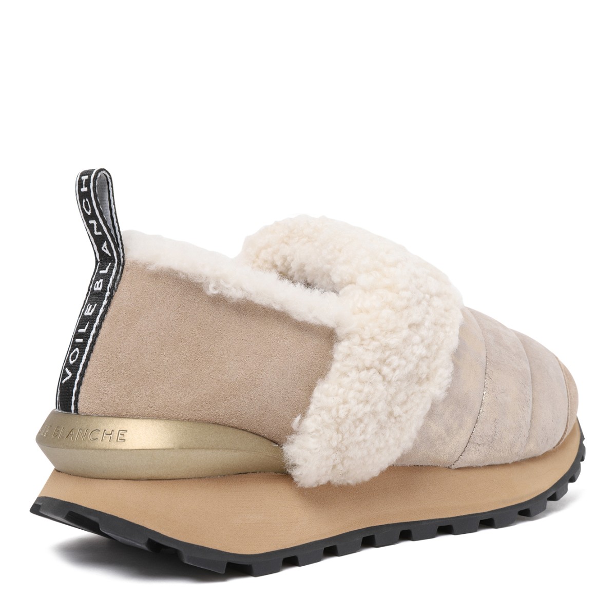 Voile Blanche Beige Shearling Slip-On Sneakers.