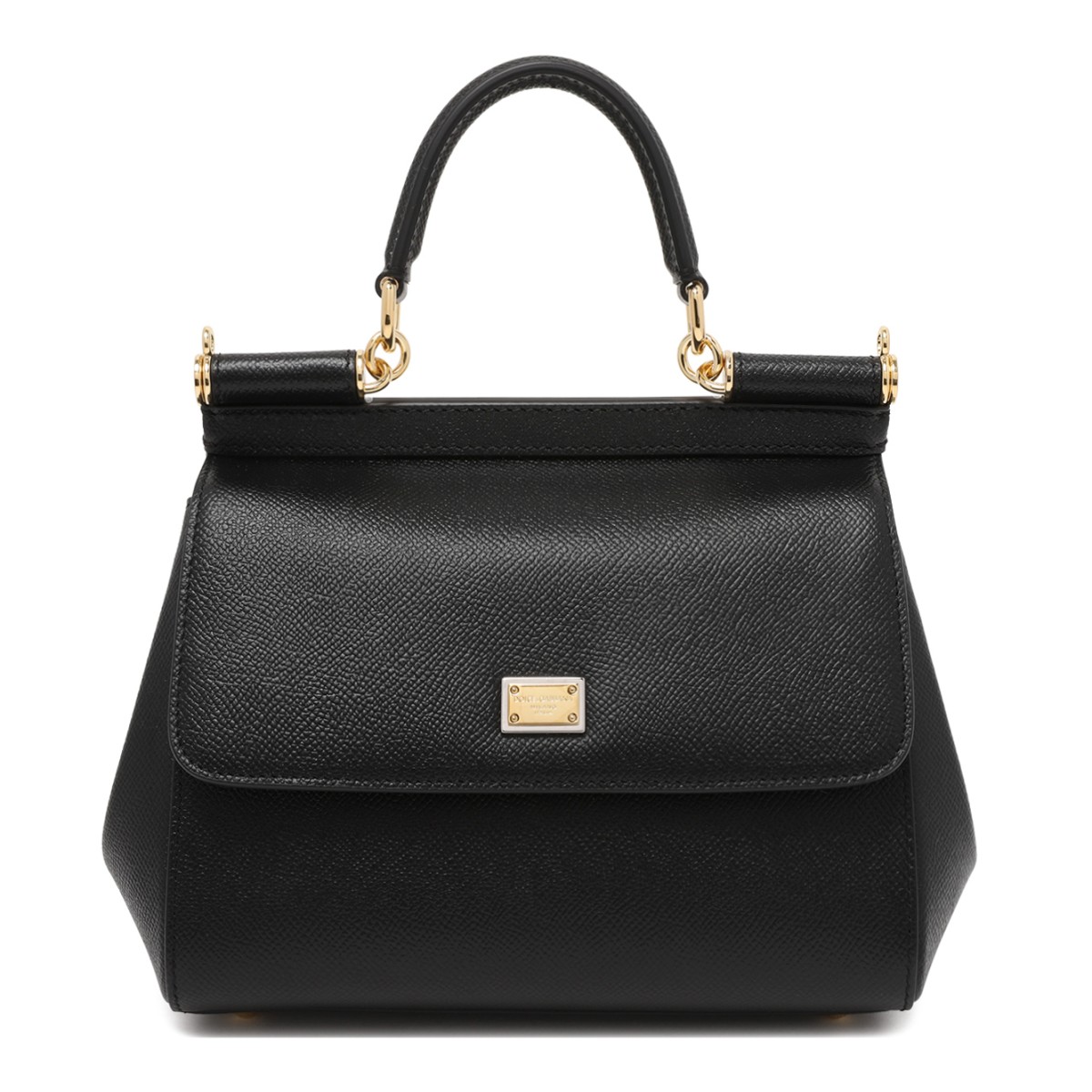 Dolce & Gabbana Black Leather Sicily Top-Handle Bag.