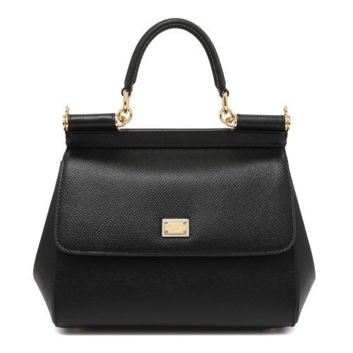 Dolce & Gabbana Black Leather Sicily Top-Handle Bag.