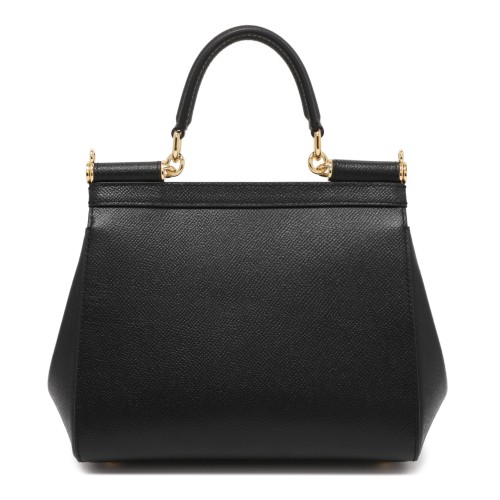 Dolce & Gabbana Black Leather Sicily Top-Handle Bag.
