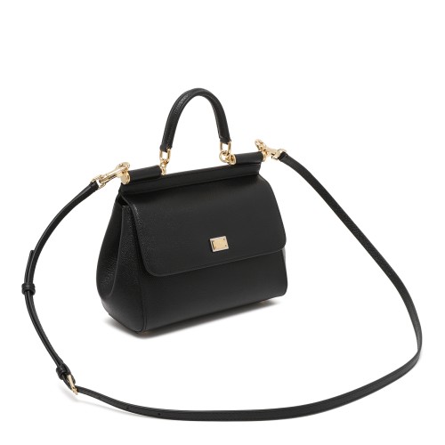 Dolce & Gabbana Black Leather Sicily Top-Handle Bag.