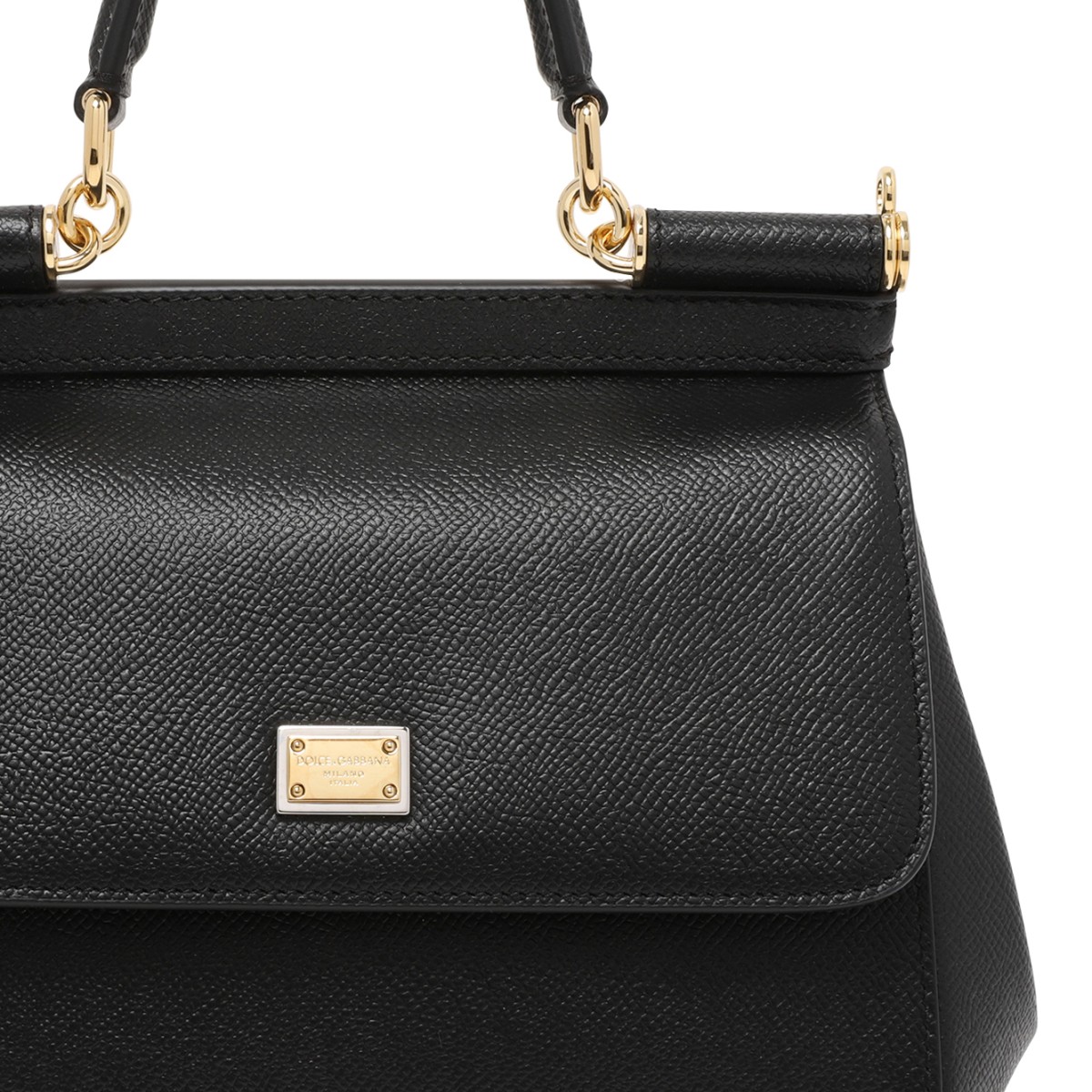 Dolce & Gabbana Black Leather Sicily Top-Handle Bag.