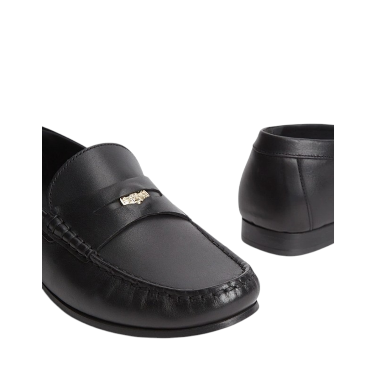 Tommy Hilfiger Black Leather Penny Loafers.