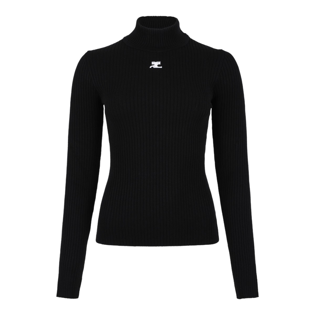 Courrges Black Ribbed Turtleneck Sweater.
