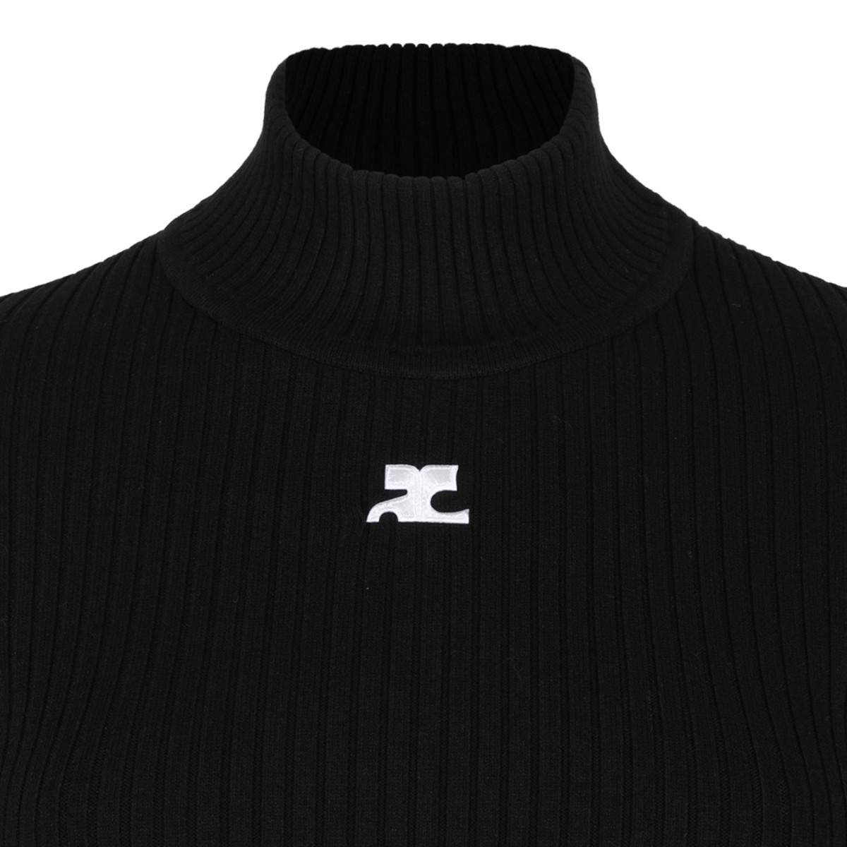 Courrges Black Ribbed Turtleneck Sweater.