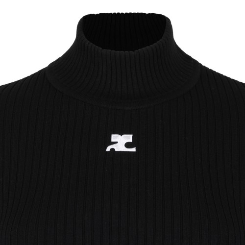 Courrges Black Ribbed Turtleneck Sweater.