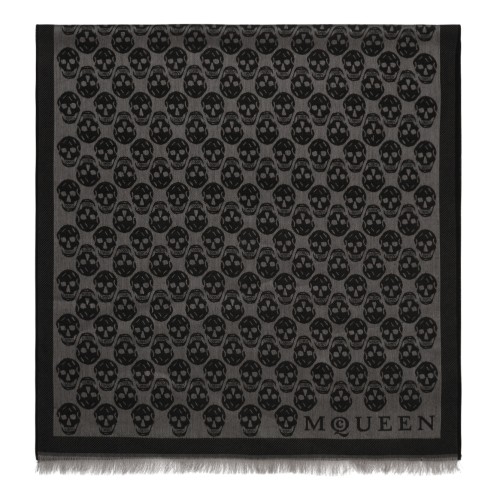 Alexander McQueen Grey Skull Wool Scarf.