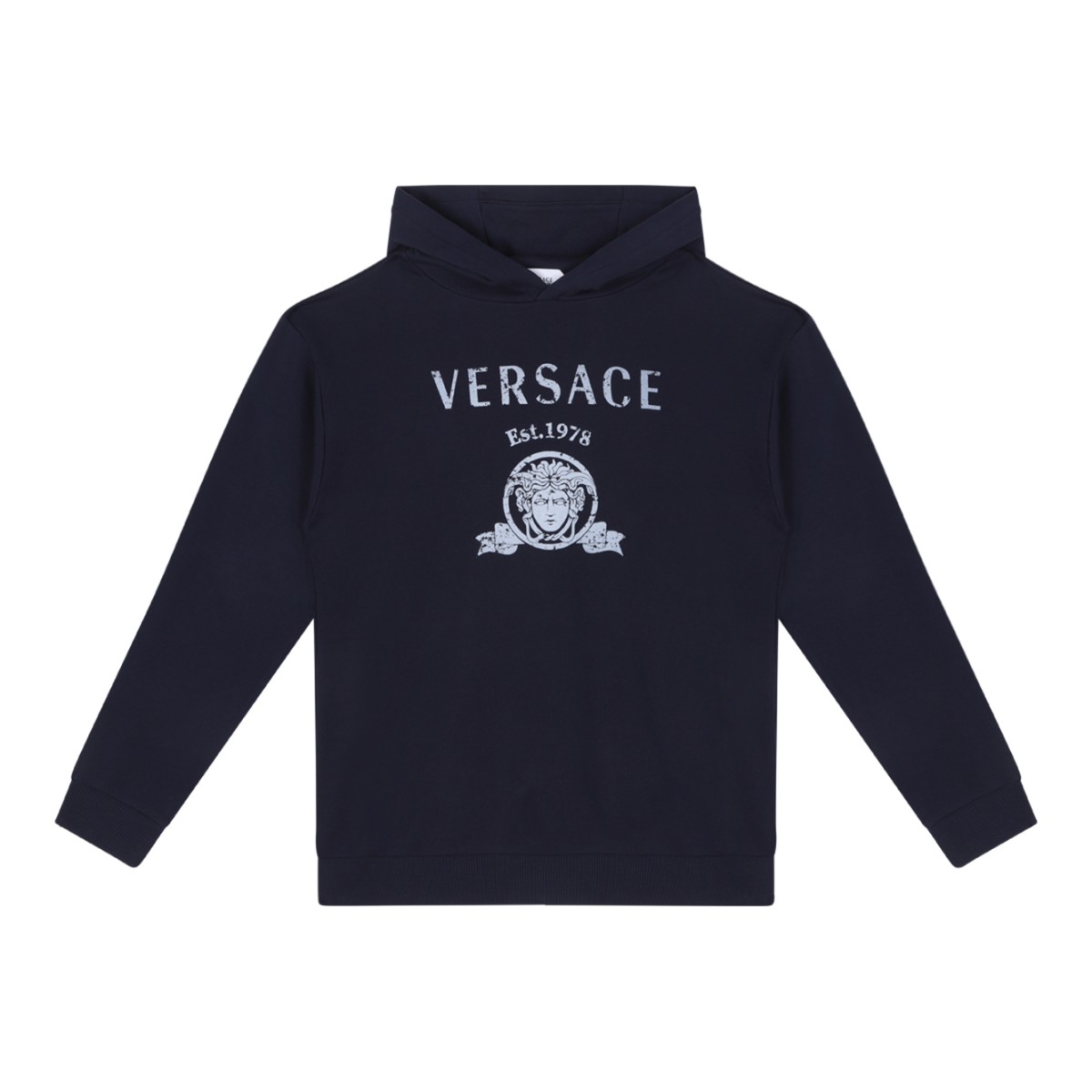 Versace Kids Navy Logo Hoodie.