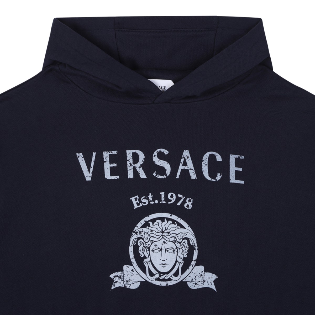 Versace Kids Navy Logo Hoodie.