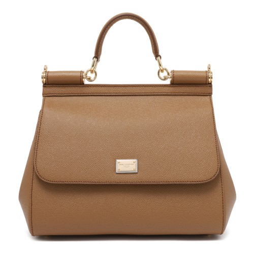 Dolce & Gabbana Caramel Leather Sicily Top-Handle Bag.